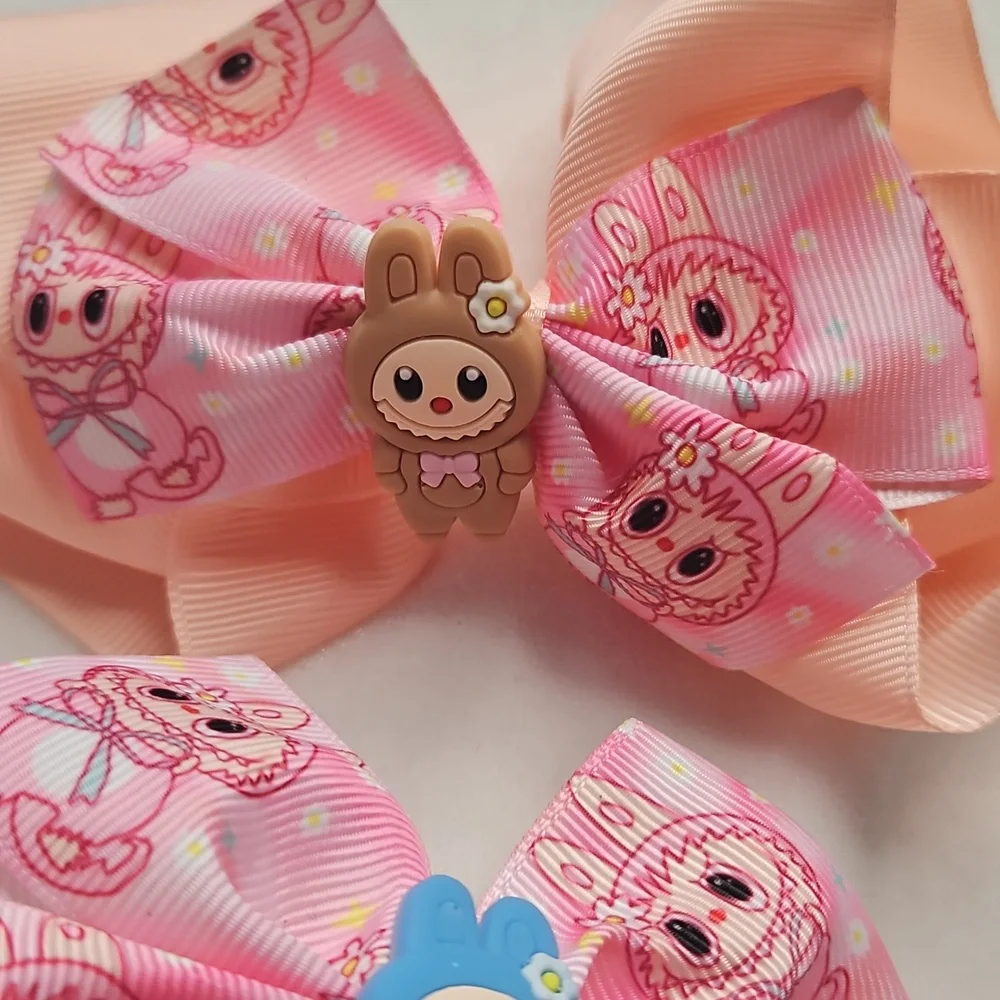 Girl's Set of 2 Labubu Monsters Hairbows Hair Accessories Clip On Cute Trendy